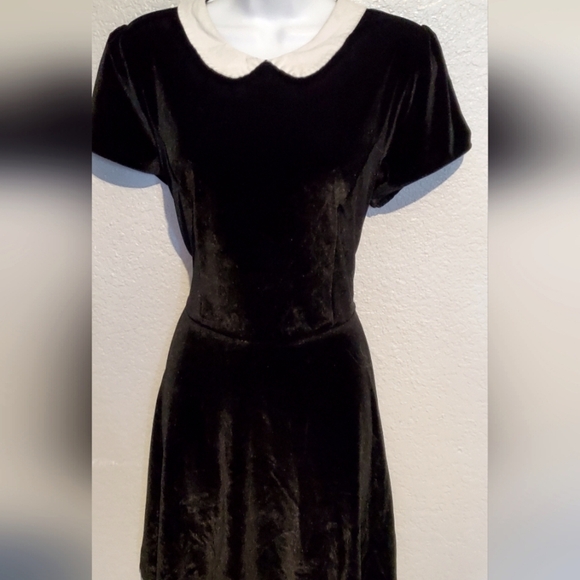 Hot Topic Black Velvet Dress With White Peter Pan Collar Size XL Stretchy Goth - Picture 7 of 9